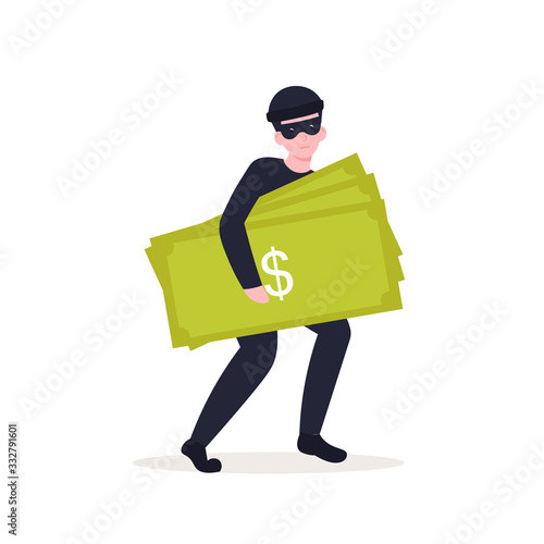 thief steals credit card from phone. Flat vector cartoon illustration.