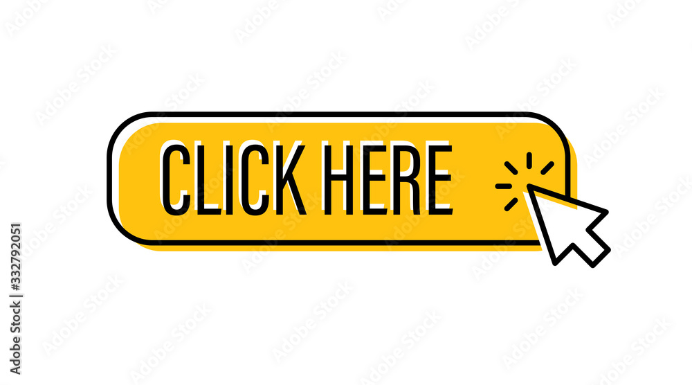 Click here button with arrow pointer clicking. Cursor pointer. Click here button with arrow pointer clicking. Cursor pointer.