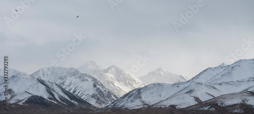 mountain landscape showing the typical Tian Shan mountains around Chatyr Kol lake