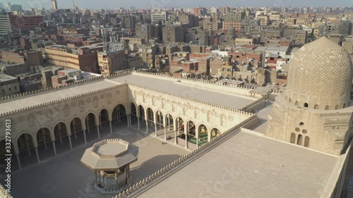 The Sultan al-Muayyad Mosque, an example of medieval Mamluk architecture in Cairo, Egypt. Panning left video.
