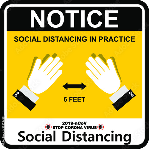Notice, social distancing in practice, poster vector