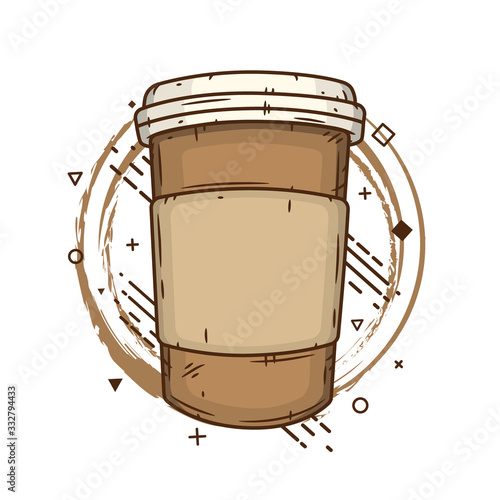 Paper coffee cup. Cartoon coffee cup.