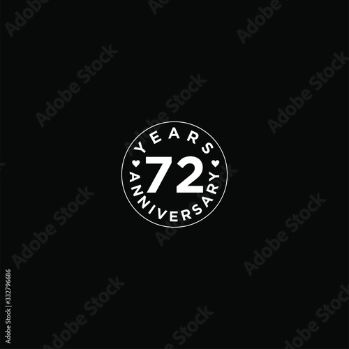 aniversary, 72 years anniversary celebration logotype. Logo,ribbon white number on black background.Numbers ribbon white. 