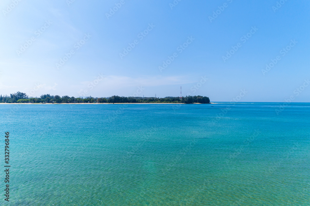 Landscape nature scenery view of Beautiful tropical sea with Beautiful Sea surface in summer season image by Aerial view drone shot, high angle view.