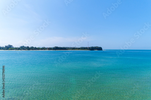Landscape nature scenery view of Beautiful tropical sea with Beautiful Sea surface in summer season image by Aerial view drone shot, high angle view. © panya99