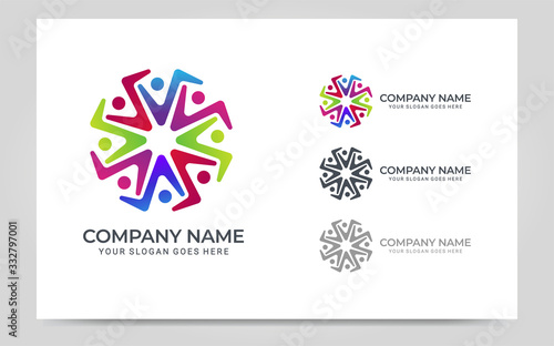 Abstract logo of people, business, foundation, community, human caring, health workers.