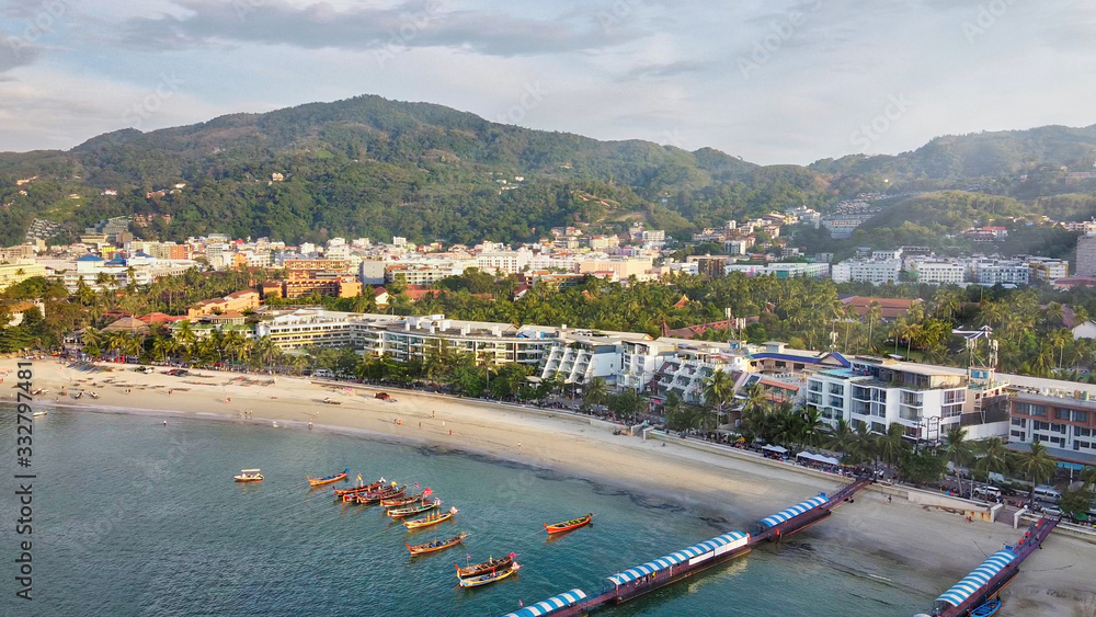 Aerial view of beautiful Patong Beach in Phuket, Thailand