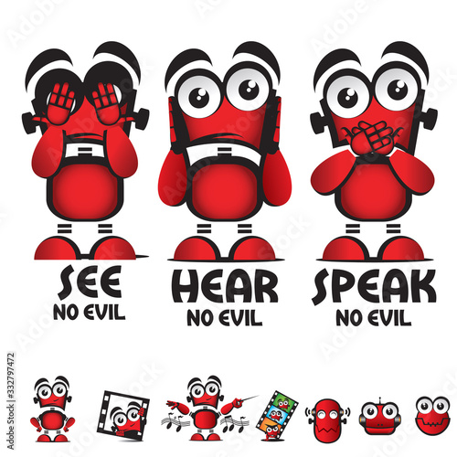 See No Evil, Hear No Evil, Speak No Evil. Robot poster illustration.
