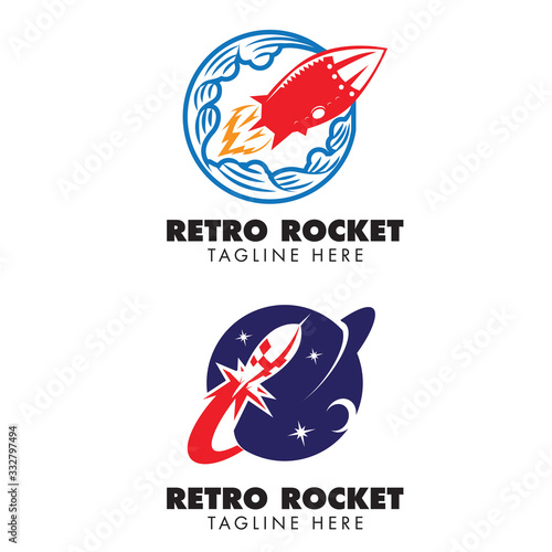Retro Rocket theme set. vector