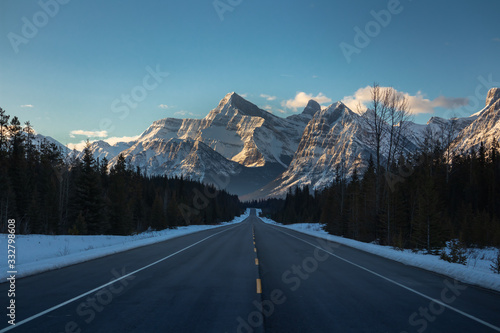 Icefield parkway in winter, Canadian Rockies.