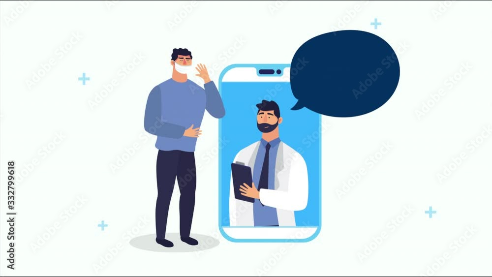 doctor in smartphone with patient animation
