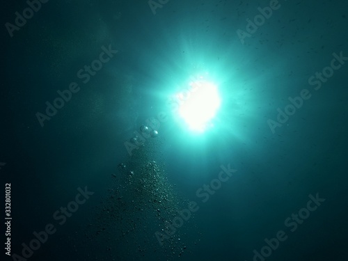 Bubble in the Blue Sea Underwater Ambiance, Sun light beams