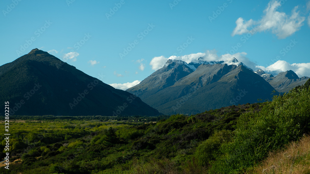 Trees and mountains near Glenorchy in New Zealand