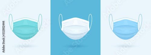Photographie White, Blue, Green Medical or Surgical Face Mask