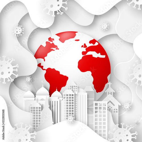 Coronavirus outbreak and spread around the world.Pandemic medical health risk.Paper cut background.