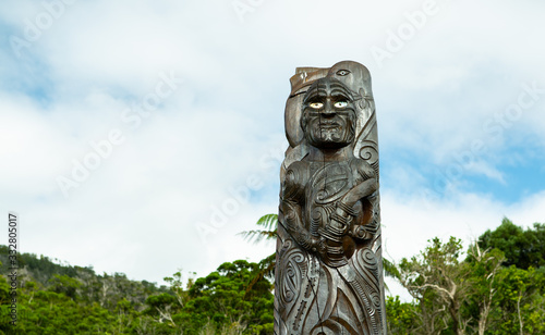 Statue at Ship Cove on Queen Charlotte track in Marlborough Sounds New Zealand
