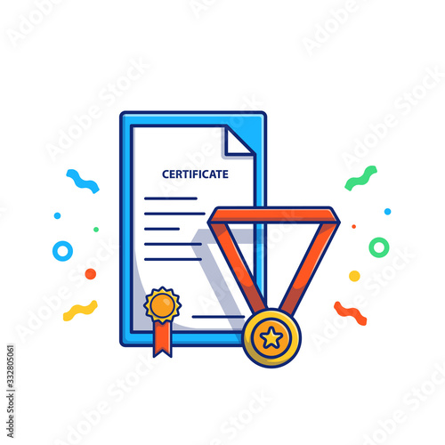 Graduation Vector Icon Illustration. Graduation Certificate And Diploma. Education Icon Concept White Isolated. Flat Cartoon Style Suitable for Web Landing Page, Banner, Sticker, Card, Background