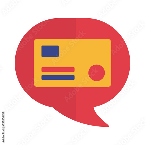 credit card in speech bubble payment online flat style