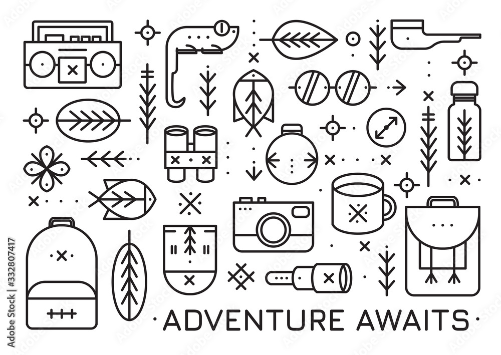 Vector card with set of camping items Stock Vector Adobe Stock