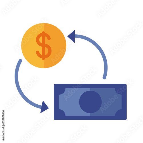 coin and bill dollar with arrows payment online flat style