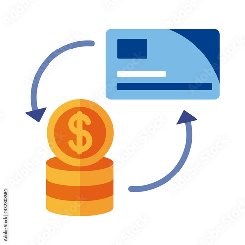 credit card and coins payment online flat style