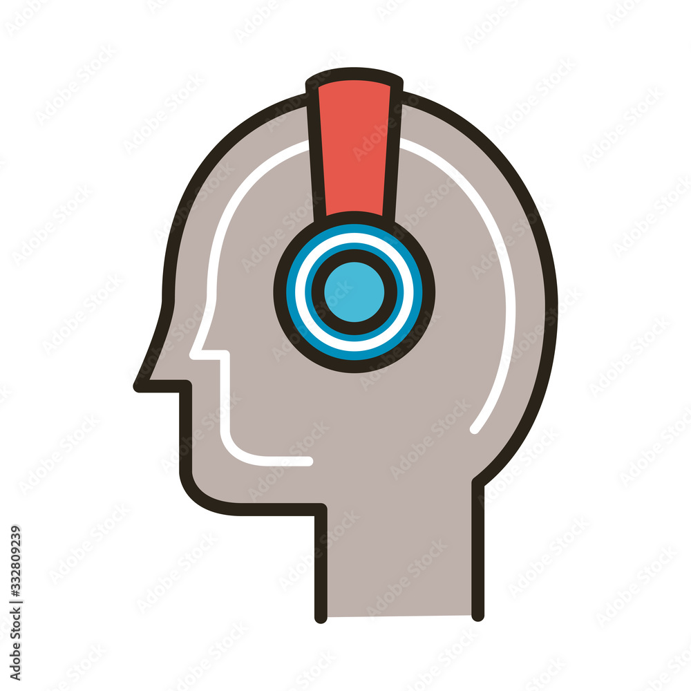 profile with earphone line and fill style profile with earphone line and fill style