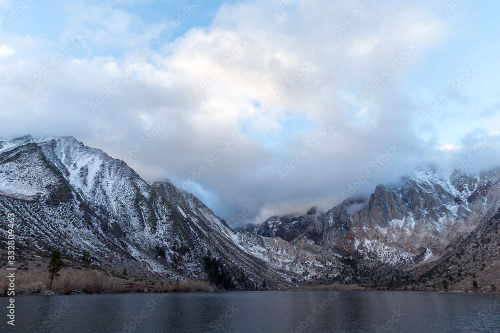 Winter morning with mountains at Convict Lake, California 