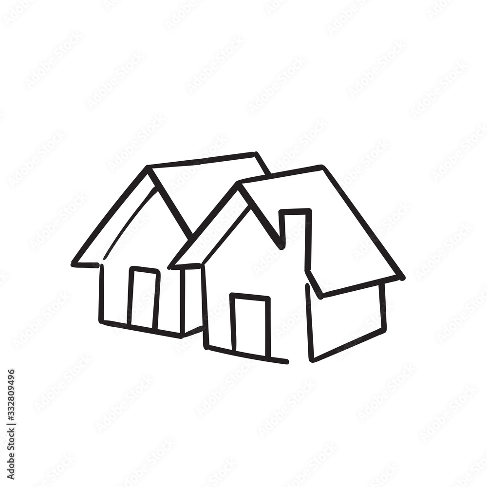 doodle house icon illustration with hand drawn cartoon style vector