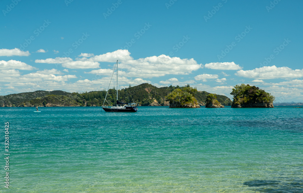 Bay of Islands and boat in Northland New Zealand