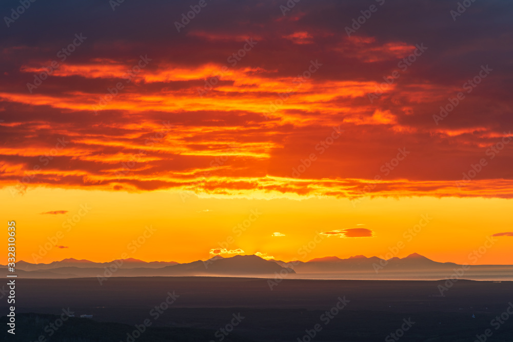 Amazing sunrise scene, Kamchatka, Russia.