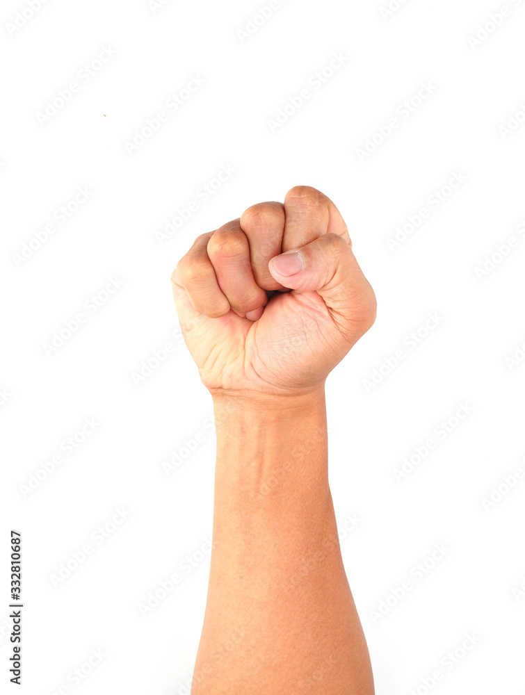 clinched fist raised up isolated on white background clinched fist raised up isolated on white background