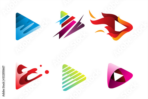pack of play button logo icon illustration 