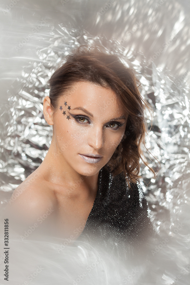 Eye makeup woman with decorative stars. Perfect makeup. Beauty fashion. Eye makeup woman with decorative stars. Perfect makeup. Beauty fashion.