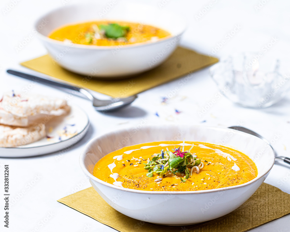 Creamy Pumpkin soup with sprouts Creamy Pumpkin soup with sprouts