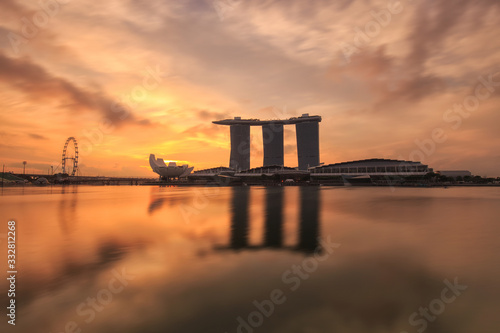 Marina bay sands is famous landmark at sunrise of Singapore city photo