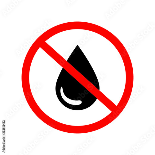 Red no waterproof warning icon, black water drop forbidden, simple temperature pictogram flat design concept vector for app ads web banner button ui ux interface elements isolated on white background