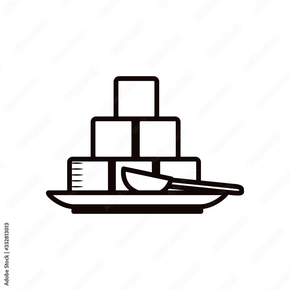 Isolated sugar cubes with spoon line style icon vector design Isolated sugar cubes with spoon line style icon vector design