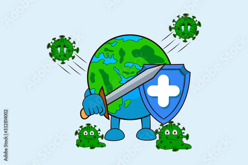 Vector illustration fight against covid-19 virus or coronavirus.