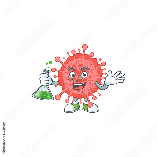 Coronavirus disaster brainy Professor Cartoon design grasp a glass tube