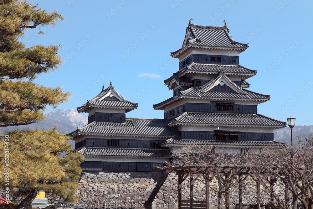 春の松本城の風景