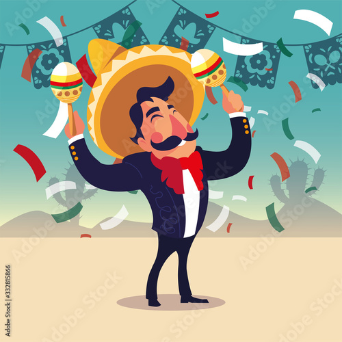 Mexican mariachi with maracas, typical musical instrument