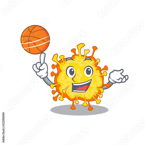 A sporty minacovirus cartoon mascot design playing basketball photo