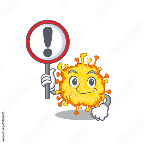 Cheerful cartoon style of minacovirus holding a sign photo