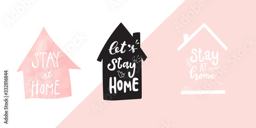 Stay home calligraphy for corona virus prevention vector background