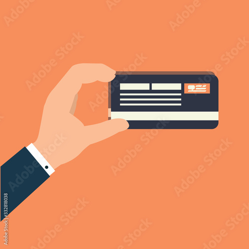Hand holding credit card, vector flat design