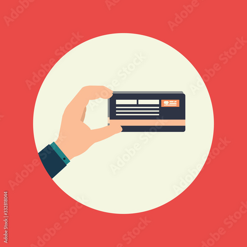 Hand holding credit card, vector flat design