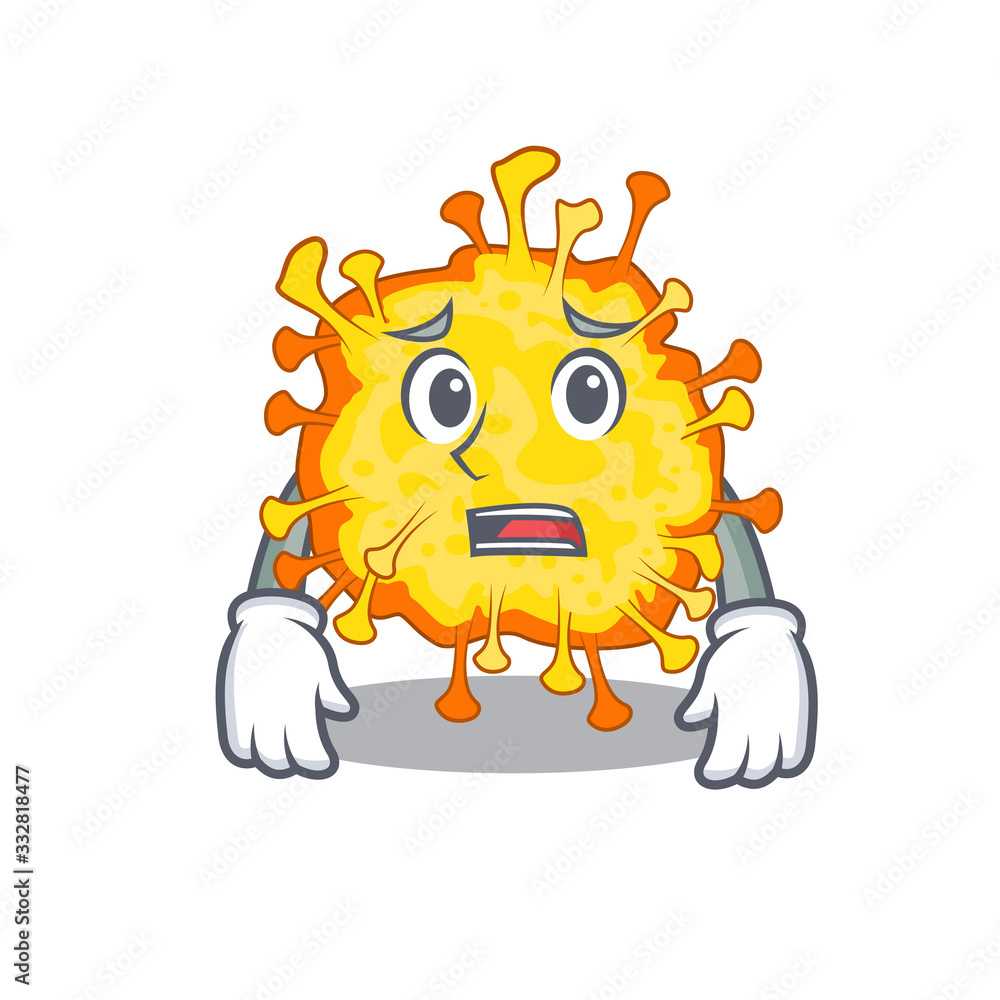 Cartoon picture of minacovirus showing anxious face Cartoon picture of minacovirus showing anxious face