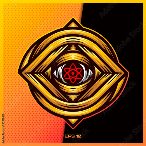 Eye of ra Gold esport and sport mascot logo design in modern illustration concept for team badge, emblem and thirst printing. Eye of ra Gold illustration on Red Gold Background. Vector illustration