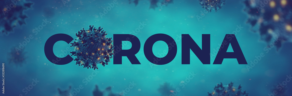 Coronavirus COVID-19 text banner with Corona virus - Microbiology And Virology Concept Coronavirus COVID-19 text banner with Corona virus - Microbiology And Virology Concept