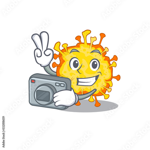 Minacovirus mascot design as a professional photographer with a camera